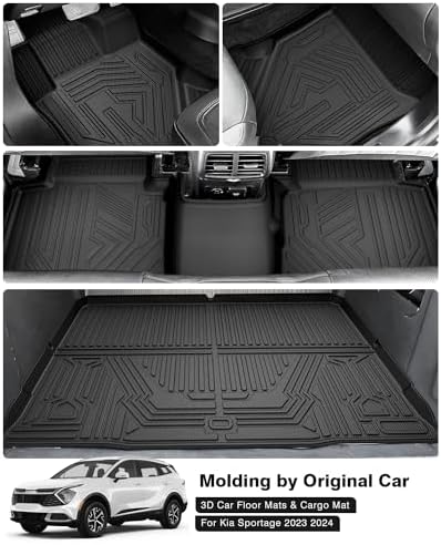 Powerty Floor Mats Cargo Liner for 2023-2025 Kia Sportage Gas Model Only All Weather 3D TPE Anti-Slip Car Protection, 1st & 2nd Row Set with Rear Cargo Mat Accessories
