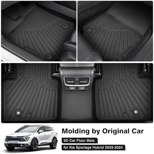Powerty Floor Mats for 2023-2025 2026 Kia Sportage Hybrid HEV (Non PHEV) All Weather 3D TPE Anti-Slip Car Liners for 1st & 2nd Row Accessories