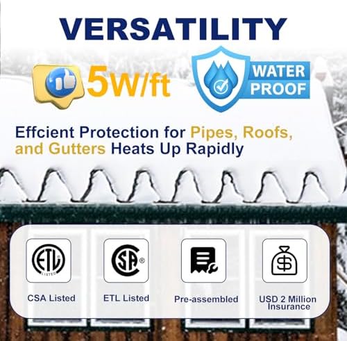 HEATIT HIRD 20FT Roof & Gutter De-Icing Cable, 5W/ft Heat Tape