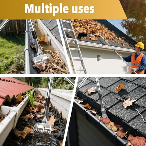 13.12FT Adjustable Gutter Cleaning Tool with Replaceable Brush Rake Scoop