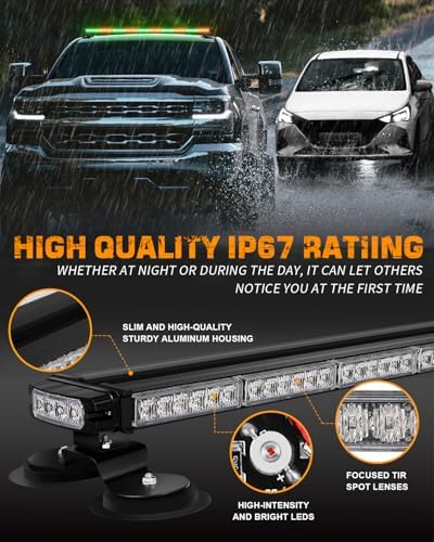 XRIDONSEN 45.5" 128 LED Roof Strobe Light Bar Amber Green Strobe Lights