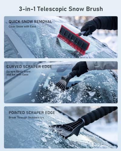 helloleiboo 55.7" Snow Brush and Ice Scrapers for Car Windshield, Red