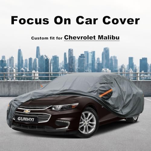 GUNHYI Premium Car Cover Custom Fit Chevrolet Chevy Malibu (1997-2026), 16 Layers Heavy Duty Car Cover Waterproof All Weather with Zipper Door for Sun Rain Snow Dust Uv Protection