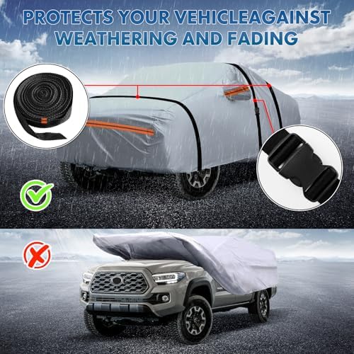6-Layer Full Car Cover is All-Weather Waterproof, Universal in All Seasons, Snow Prevention, Rainproof, Acid Rainproof, Sunscreen, Ultraviolet-Proof, Fit SUV 214"-236" Orange Reflective Strip
