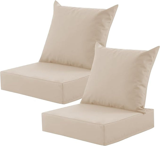 Outdoor Deep Seat Cushion Set, 24x24 Inch Water-Resistant & Fade-Resistant Outdoor Chair Cushions, Patio Furniture Cushions with Removable Cover for Patio Chair, Sofa, Beige (Set of 2)
