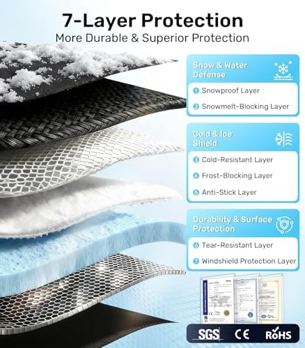 Zanch Windshield Cover for Ice and Snow [3-Second Snow Removal & 7-Layer Full Coverage] 6-Point Snowproof Fixation & Reflective Mirror Covers, Fits SUVs XL (66'' x 52'')