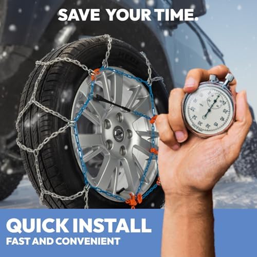 Snow Chains for Car,SUV,Truck and Pickup,Universal Emergency Tire chains,Compatible with Tire Width 180 185 195 205 215 225 235 MM - Set of 2