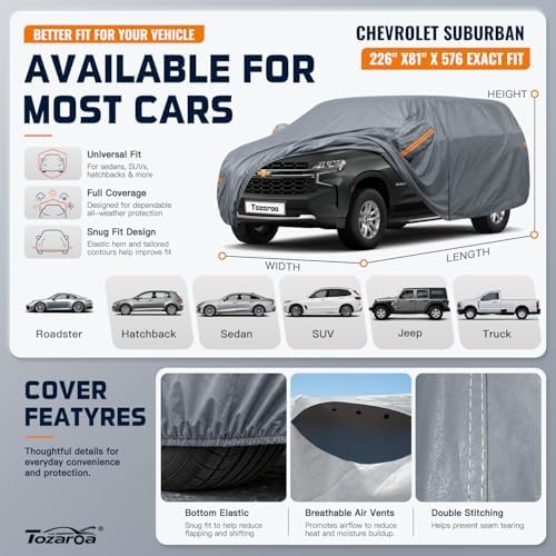 SUV Cover Waterproof All-Weather,Outdoor Full Exterior Car Covers Custom Fit for Chevrolet Suburban Express,Ford Excursion,GMC Yukon XL,Jeep Wagoneer,Grand Wagoneer,etc Size S5(See Size Chart)