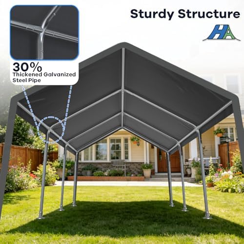 12x20 Heavy Duty Carport Canopy, All-Weather Car Ports, Grey