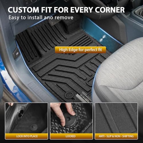 Powerty Floor Mats for 2022-2026 2027 Ford Maverick Gas Model Accessories All Weather TPE Truck Bed Mat Tailgate Liner Protector Replacement Full Set for Maverick