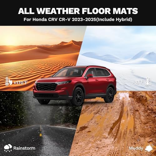 Powerty Floor Mats for Honda CR-V 2023-2026 2027 (Include Hybrid) All Weather 3D TPE Anti-Slip Car Liners for 1st & 2nd Row Accessories