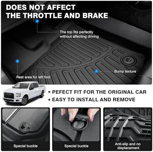 Powerty Floor Mats for 2015-2025 Ford F-150 SuperCrew/F150 Lightning All Weather 3D TPE Anti-Slip Truck Liners for 1st & 2nd Row Accessories