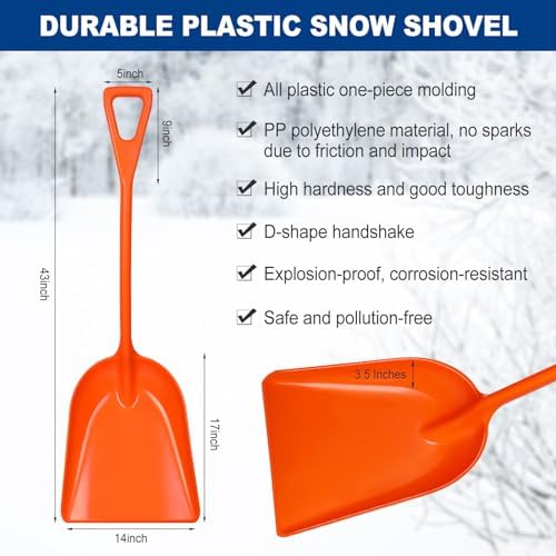 Frienda 6 Pcs Plastic Snow Shovel Large Scoop Shovel, Orange