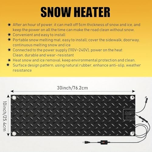 Heated Snow Melting Mats for walkways Stairs- Outdoor Heated Mats- Non-Slip Electric Heated Foot Mats for Winter Snow Removal- Heated Snow Melting Mat for Stairs garages Driveway (10in x 48in)