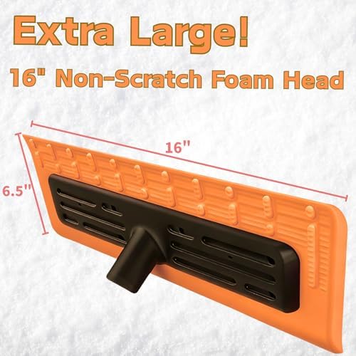 2025 Upgraded Never-Scratch SnowBuster,Snow Roof Rake,EVA Soft Foam Pad Snow Removal Tool,S-Shaped Design for House Roof,Solar Panels,Car Snow, and Leaves,Orange(24FT Telescopic Extension Pole)