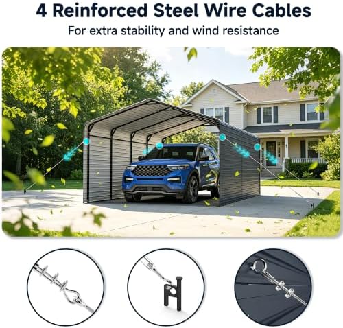 Real Relax 12x20 FT Heavy Duty Enclosed Metal Carport, Gray