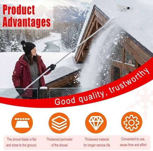 Telescoping Snow Removal Tool with Ice Scraper for Roof and Vehicle Clearing,Arc-Shaped-2–4m/6.6-13ft