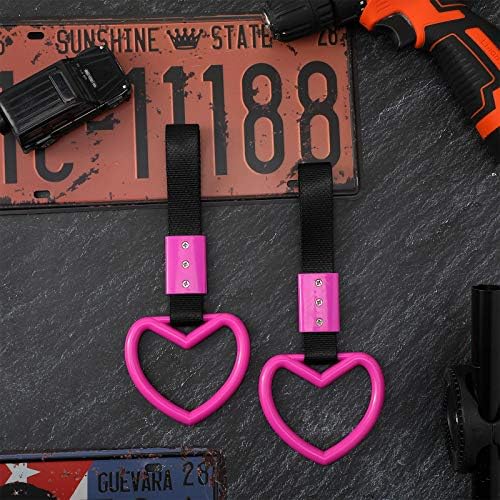 2 Pieces Rings Heart Shaped Car Handle Straps Drift Charm Rear Bumper Warning Ring Decor Subway Bus Broken Heart Handle for Car Interior(Rose Red)