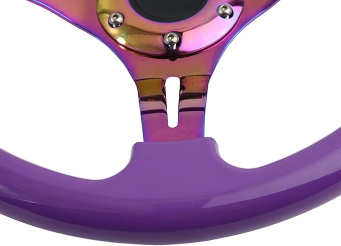 350mm 14" Racing Sport Steering Wheel Drifting Deep Dish 6 Bolts Purple Classic ABS Steering Wheel with Neo Chrome Spoke and Horn Button