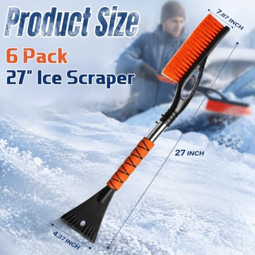 Uiifan 6 Pack 27" Snow Brush and Ice Scraper for Car SUV Truck,Orange
