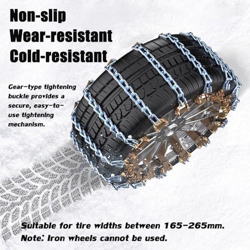 Snow Chains 1PCS Snow Tire Chains Emergency Anti Slip Tire Traction Chain for Car Truck Pickup in Snow Ice Sand and Mud (Tire Width 165-265mm)