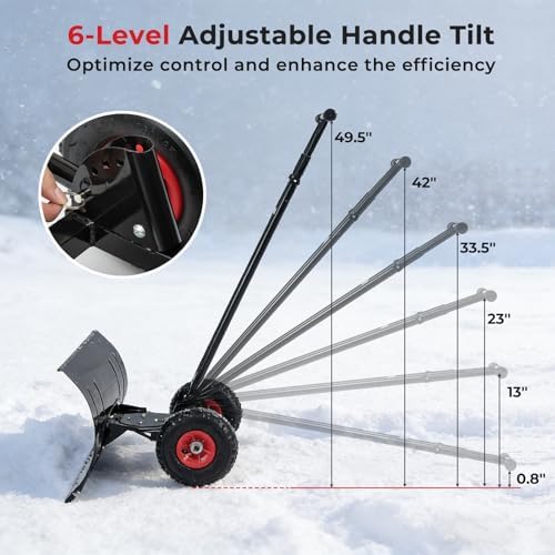 Goplus 29"x16" Snow Pusher, Snow Shovel with Wheels for Doorway, Sidewalk