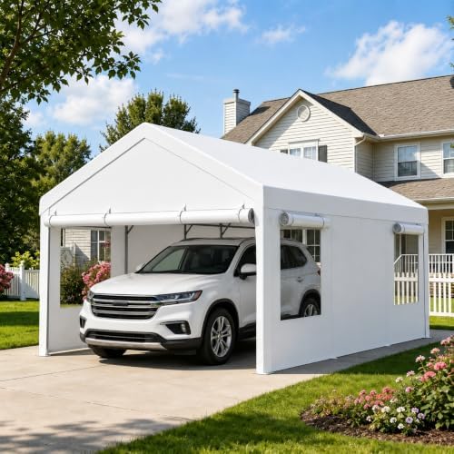 Nuturelly 12x20 Heavy Duty Carport, Portable Garage for Truck SUV, White
