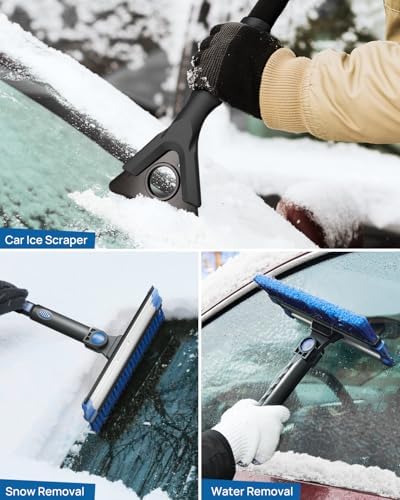 JOYTUTUS 47.7″ Extendable Snow Brush and Ice Scraper, 270° Pivoting Snow Scraper Brush for Car Windshield, Telescoping Ice Scraper, Foam Grip, Heavy Duty Snow Remover for Cars, Trucks, SUV (Black)
