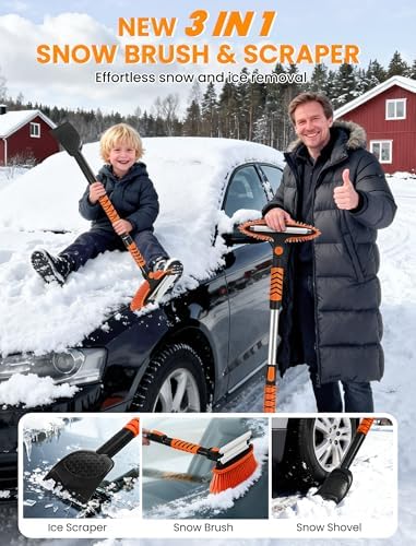 Ordenado 43" Snow Brush and Ice Scraper - Extendable Snow Scrapers and Cleaner for Car Windshield, 180° Pivoting Window Snowbrush with Foam Grip, Long Winter Broom Brushes for SUV, Truck, Auto Vehicle