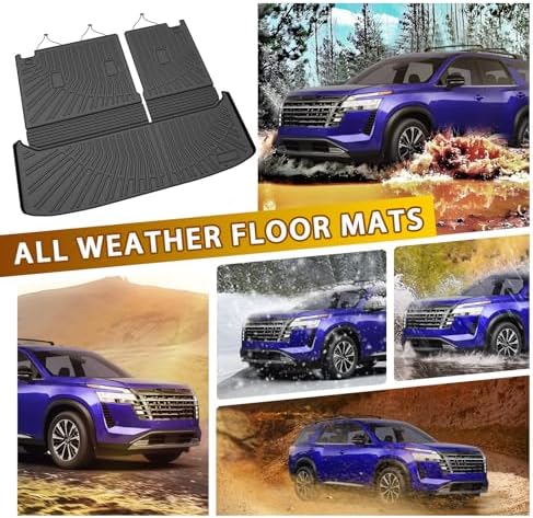 Powerty Floor Mats for Nissan Pathfinder 8 Seats 2022-2026 2027, All Weather 3D TPE Anti-Slip Trunk Cargo Liner Seat Back Covers Protectors Full Set Car Accessories