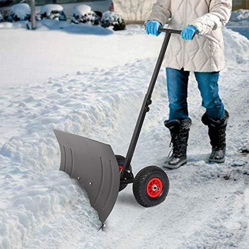 TUFFIOM Snow Pusher Shovel for Driveway with Wheels, 29"/39" Wide Heavy Duty Push Snow Plow Shovel, Wheeled Rolling Snow Shovels for Removal Adjustable Angle & Height Handle (Black(29 inch))