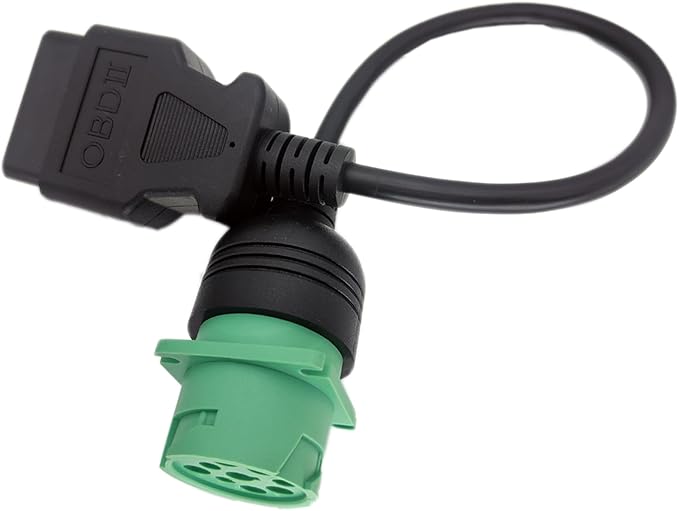 OBD2 to J1939 Green Type 2 Adapter Cable for Heavy Duty Trucks and Commercial Vehicles with 9 Pin to 16pin OBD II Truck Diagnostic Connector, Male