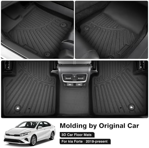 Powerty Floor Mats for 2019-2022 2023 2024 Kia Forte All Weather 3D TPE Anti-Slip Car Liners for 1st & 2nd Row Accessories