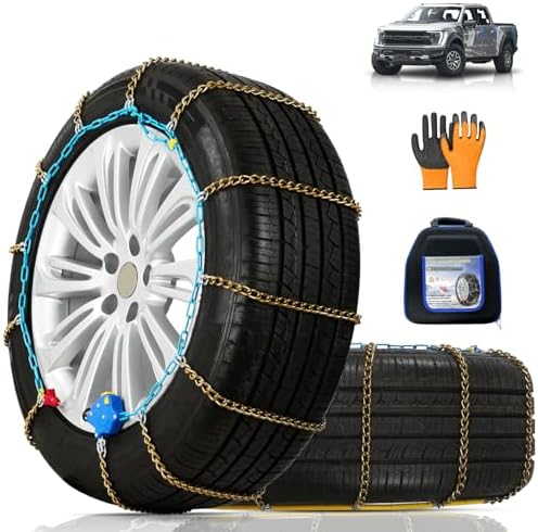 AutoFixing Snow Chains Tire Chains For Cars Suv Pickup Trucks, 3.7mm Twisted Alloy Steel, Fast 1-Min Install, Contains Titanium for Wear Resistance, Set of 2(HLN90)