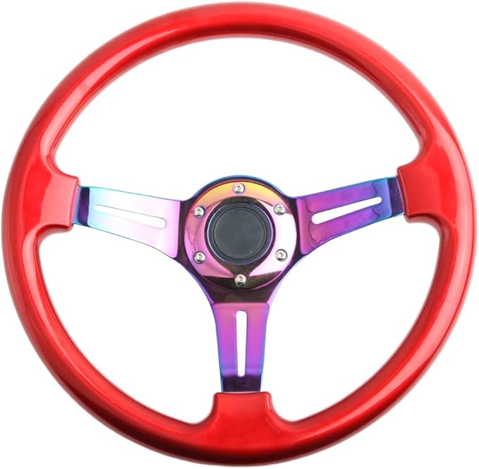 Classic ABS Racing Steering Wheel Neo Chrome Spokes 350mm 13.5" Sports Red Wood Steering Wheel With Horn Button