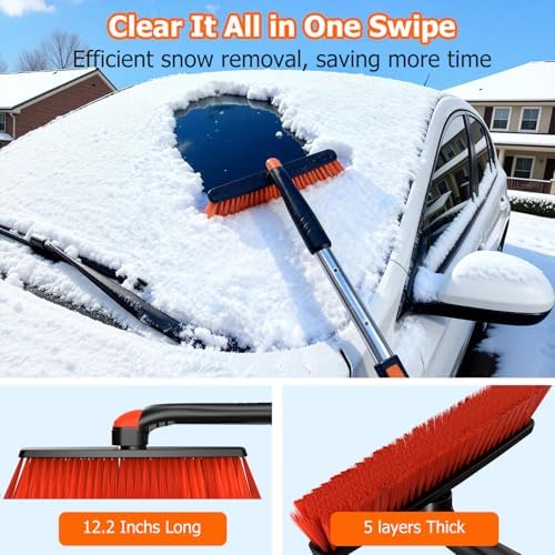 DMJN [2026 Upgrade] 58'' Extendable Car Snow Brush and Ice Scraper [3-in-1] Clean Snow, Ice and Frost, Adjustable Length with 360° Rotating Brush Head, Suitable for All Cars-Large