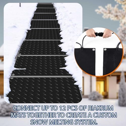 Riakrum 6 Pcs Heated Snow Melting Mats Outdoor, 10 x 15 in Winter Anti-Slip Heated Rubber Mat for Walkways Decks and Sidewalks, Electric Snow and Ice Melting Pads Connection with 9.84 ft Power Cord