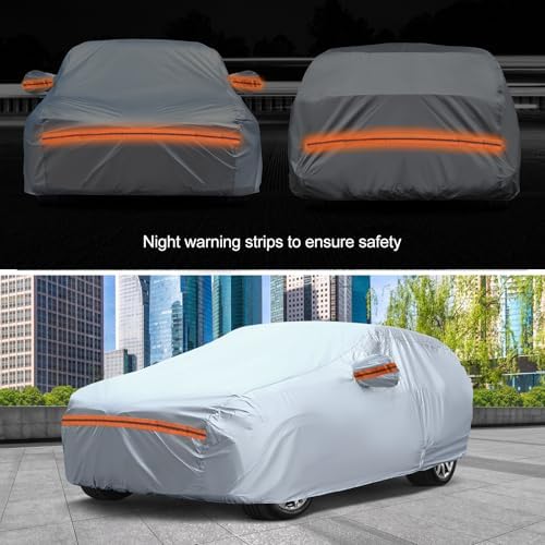 6-Layer Full Car Cover is All-Weather Waterproof, Universal in All Seasons, Snow Prevention, Rainproof, Acid Rainproof, Sunscreen, Ultraviolet-Proof, Fit SUV 214"-236" Orange Reflective Strip