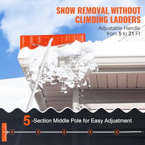 VEVOR Snow Roof Rake, 21ft Reach Aluminium Handle, 25" Plastic Blade Snow Removal Tool, Superior Roof Shovel with Anti-Slip Handle Grip, Easy to Setup & Use for House Roof, Wet Leaves, Car Snow
