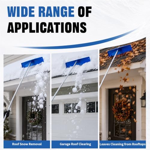 Outvita 18.4FT Snow Roof Rake, 24 in PP Plastic Blade with Wheels, Blue