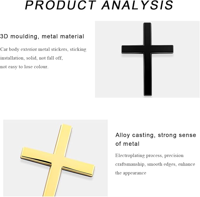 DXNQ 2PCS Metal Jesus Christ Cross Badge Stickers, 2.5"×1.8" Alloy 3D Individual Car Cross Sticker, Self Adhesive Scratch Covering Metal Cross Auto Emblem Decal for Car Body Fender Tail (Black+Golden)