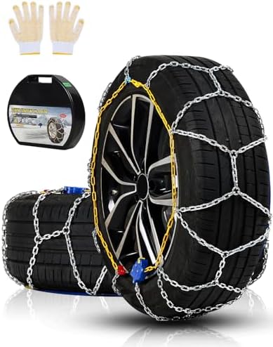 Auto Tightening Snow Chains Tire Chains For Cars Suv Pickup Trucks - Auto Tightening 1 Min Quick Fit AND Easy Installation, Reusable Universal Emergency Traction Snow Chains - Set of 2（HKN100）