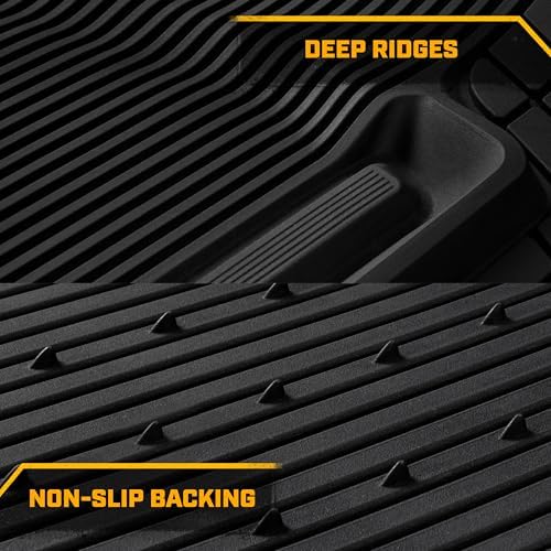 Cat® ToughLiner™ Universal Car Floor Mats for Truck SUV Sedan - Heavy Duty Trim to Fit All Weather Protection - Flexible Rubber Floor Liners - Front Rear Black Automotive Mats