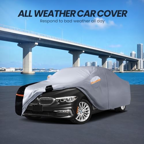 Multi-Layer Car Cover Custom Fit for BMW 5 Series 528i 530i 535i 540i M5 M550i M550(2007-2026), 100% Waterproof, Gift with Towel, Heavy Duty Car Covers for Rain Sun UV Protection with Door Zipper