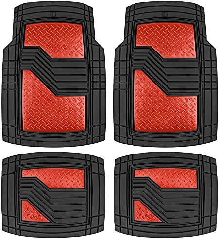 Cat® DiamondShield Rubber Floor Mats for Cars Trucks SUV, All Weather Protection, Front and Rear Car Mats with Heel Pad & Anti-Slip Backing, Universal Trim-to-Fit Rubber Floor Mats for Car, Red