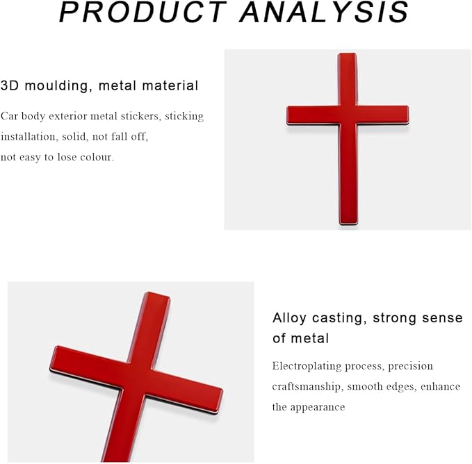 DXNQ 4PCS Metal Jesus Christ Cross Badge Stickers, 2.5"×1.8" Alloy 3D Individual Car Cross Sticker, Self Adhesive Scratch Covering Cross Emblem Decal for Car Body Fender Tail (Red)