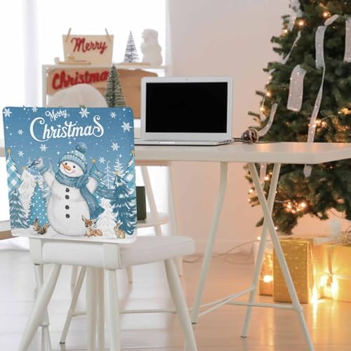 Christmas Snowman Chair Back Covers Set of 6 Xmas Tree Snowflake Blue Washable Removable Chair Cover Slipcover Protector for Dining Room Hotel Party Holiday Decor