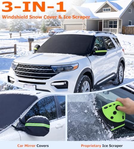 DooGooCoo 3-in-1 Universal Windshield Cover for Ice & Snow with Ice Scraper
