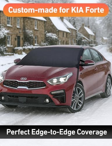 EcoNour Car Snow Cover Compatible for Kia Forte | Windshield Cover for Ice and Snow with S-Hook Straps | Heavy-Duty 600D Oxford Winter Car Cover, Waterproof & Anti-Slip
