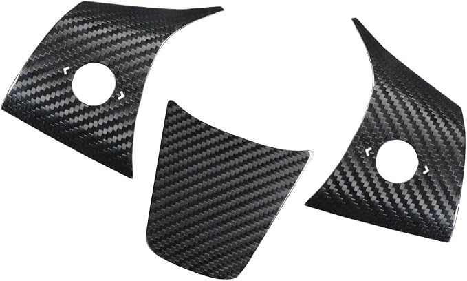 JSWAN Carbon Fiber Steering Wheel Panel Cover for Tesla Model 3 (2017 to 2023) Model Y (2020 to 2024) Steering Wheel Button Frame Wrap Accessories (Bright Black Panel Cover)